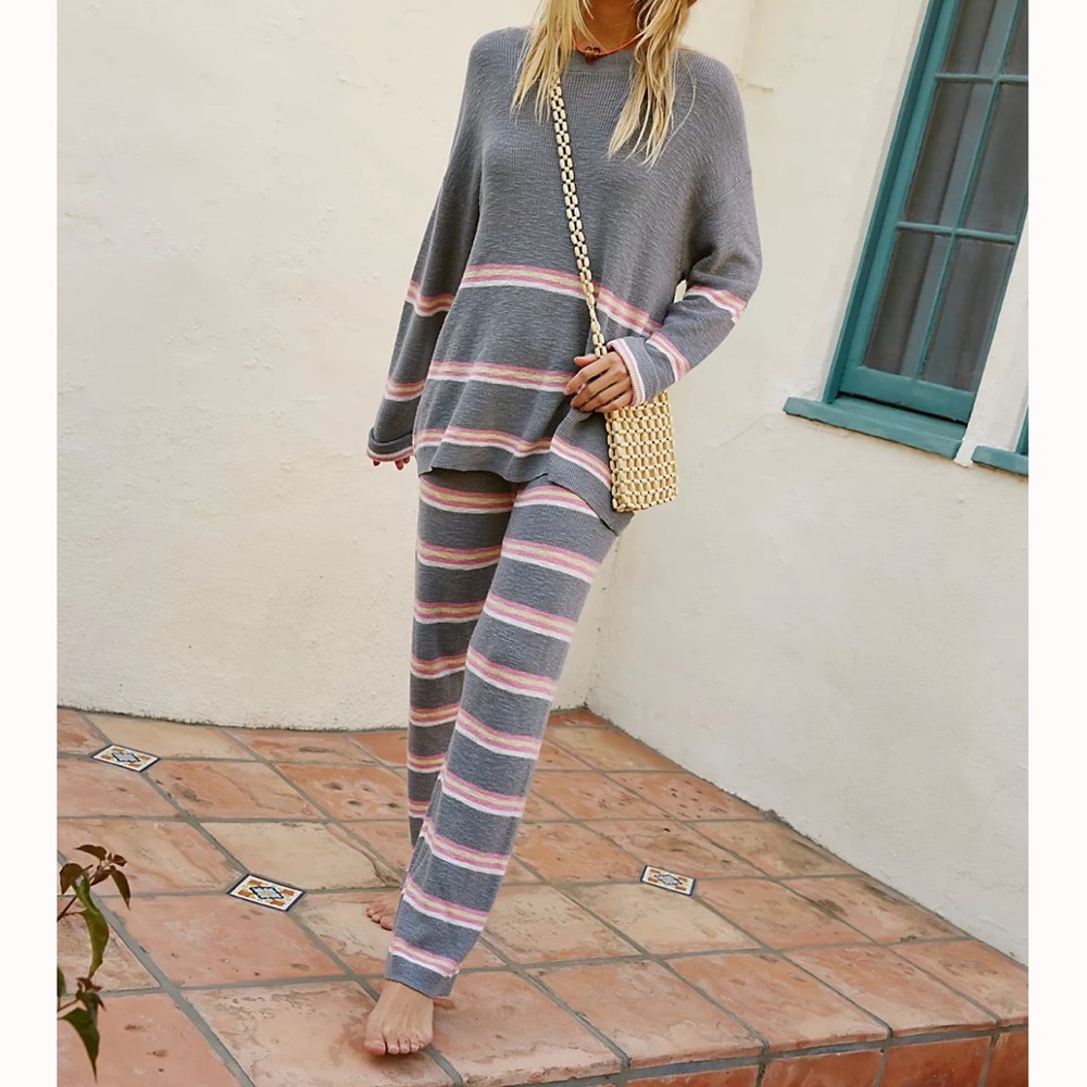 Free People Gray and Pink Striped Lounge Set